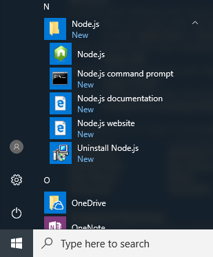 windows node menu